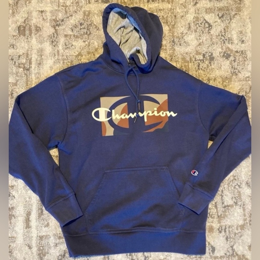 Champion Navy Blue Hoodie with Camo Logo - Men’s Large NWOT